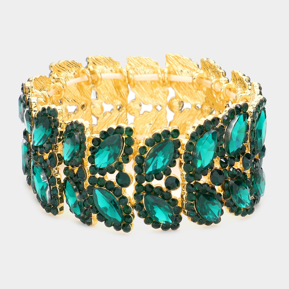 Madeline Love Emerald Marquise Stone Embellished Stretch Evening Bracelet
