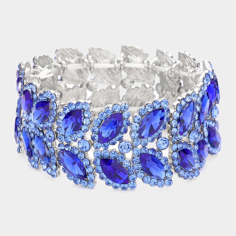 Madeline Love Blue Marquise Stone Embellished Stretch Evening Bracelet