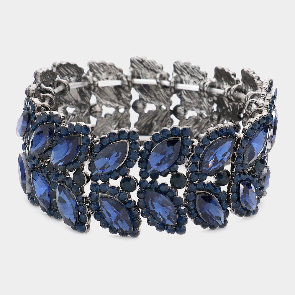 Madeline Love Navy Marquise Stone Embellished Stretch Evening Bracelet