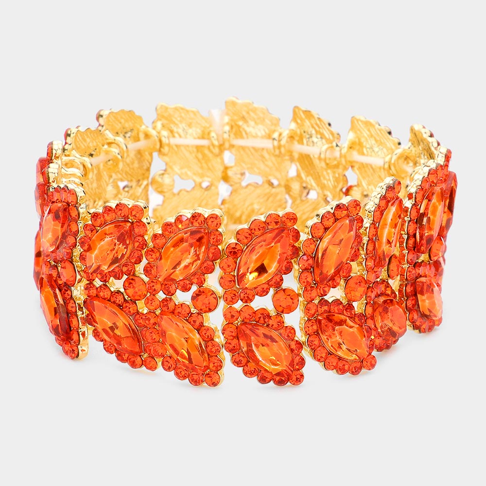 Madeline Love Orange Marquise Stone Embellished Stretch Evening Bracelet