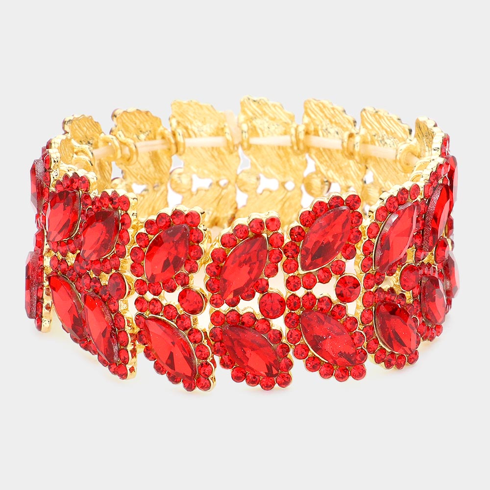 Madeline Love Red Marquise Stone Embellished Stretch Evening Bracelet