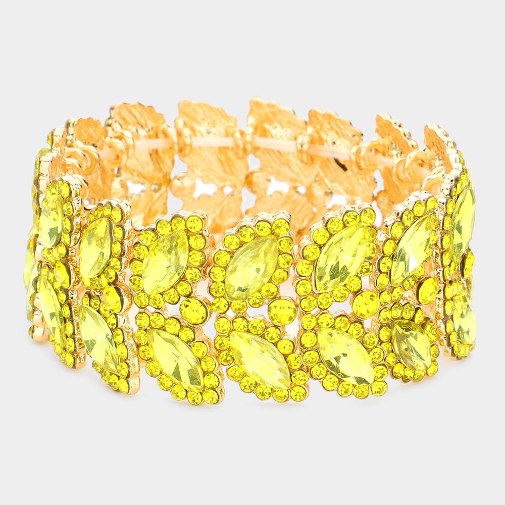 Madeline Love Yellow Marquise Stone Embellished Stretch Evening Bracelet