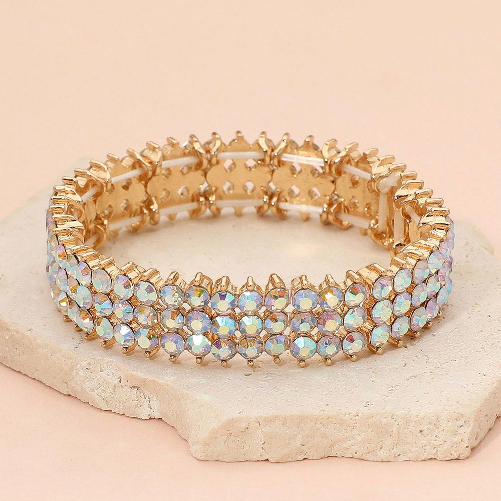 Madeline Love AB, Gold Triple Row Crystal Stretch Evening Bracelet