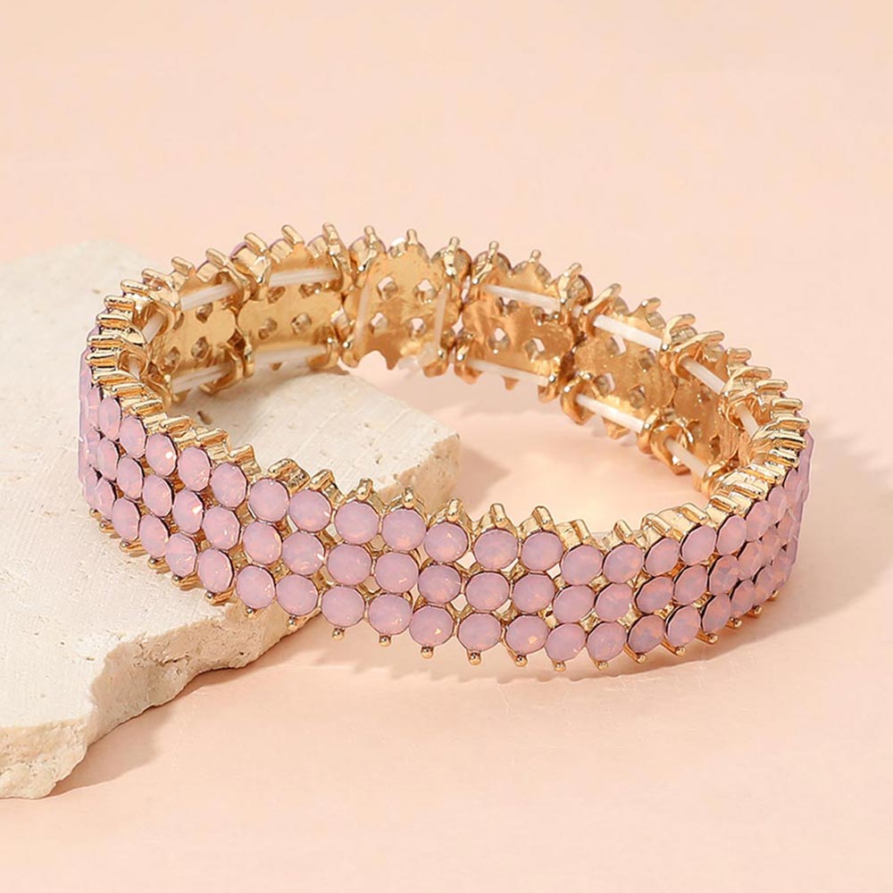 Madeline Love Gold, Rose Triple Row Crystal Stretch Evening Bracelet