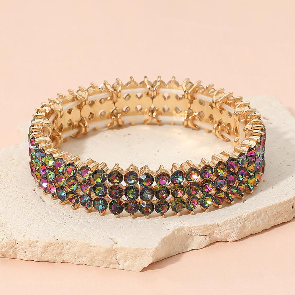 Madeline Love Gold, Vitrail Medium Triple Row Crystal Stretch Evening Bracelet