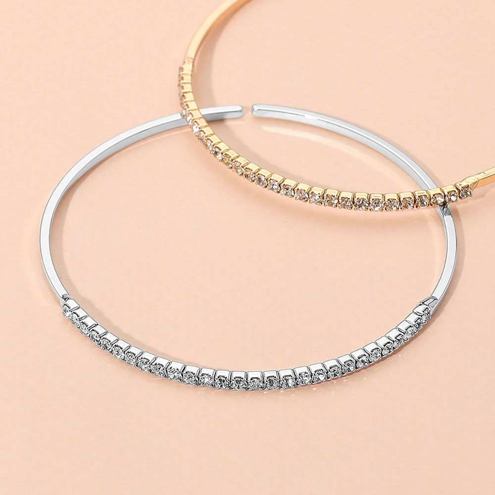 Madeline Love Rhodium One Row Rhinestone Paved Bar Accent Adjustable Bangle Evening Bracelet - Bracelets