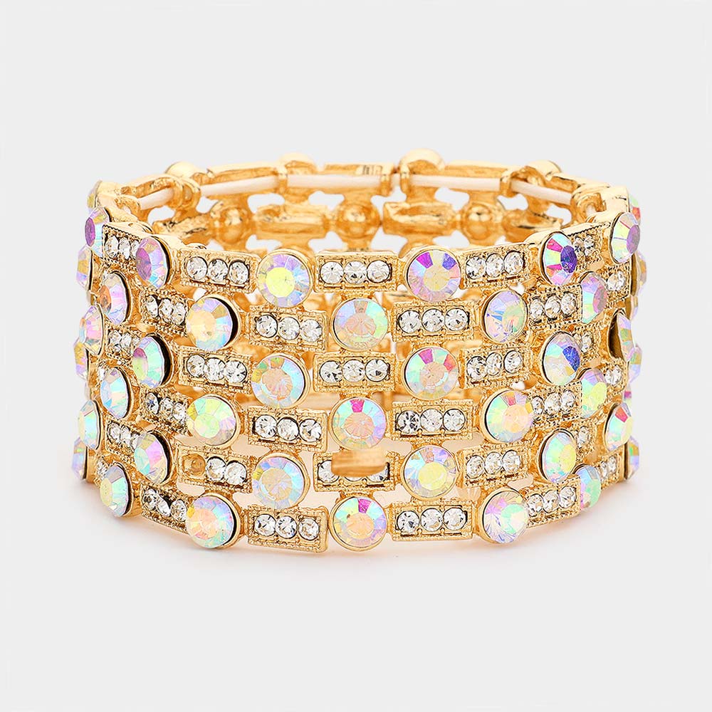 Madeline Love AB, Gold Stone Embellished Crystal Stretch Evening Bracelet - Bracelets