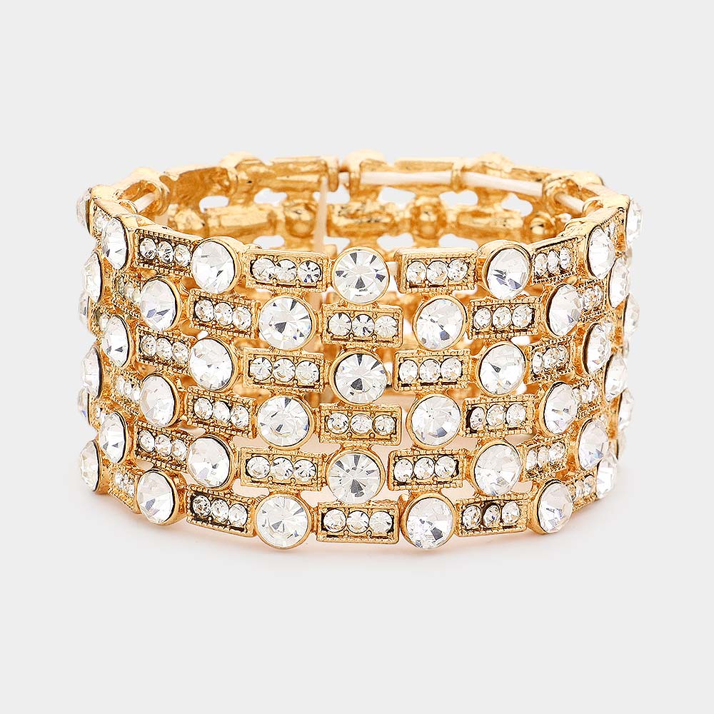 Madeline Love Gold Stone Embellished Crystal Stretch Evening Bracelet - Bracelets