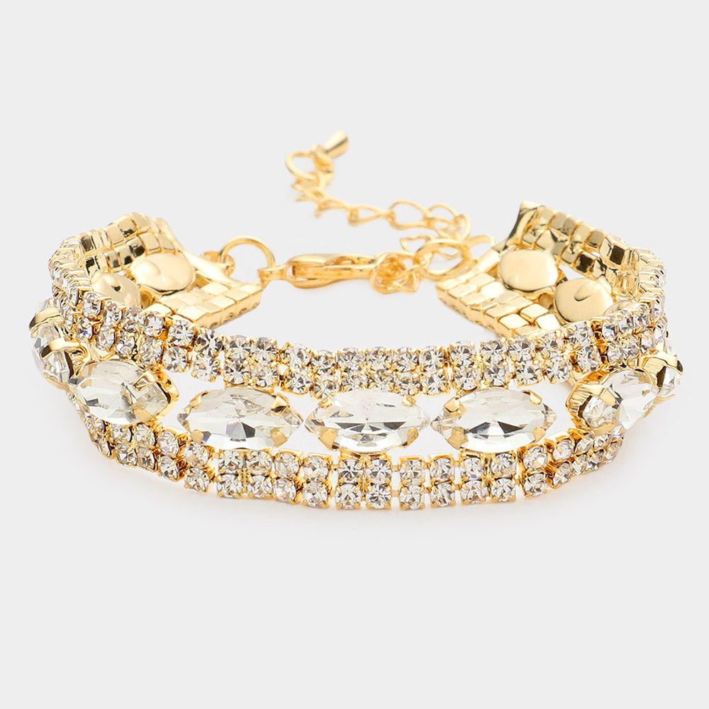 Madeline Love Gold Marquise Stone Accented Evening Bracelet