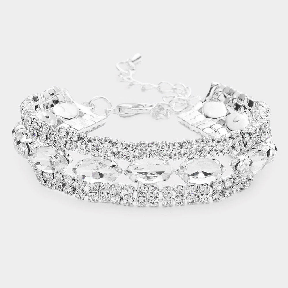 Madeline Love Silver Marquise Stone Accented Evening Bracelet