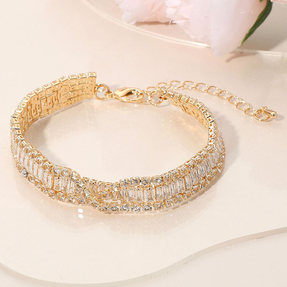 Madeline Love Clear, Gold Baguette CZ Stone Embellished Evening Bracelet - Bracelets - desc