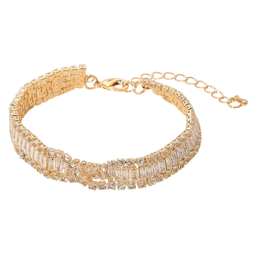 Madeline Love Clear, Gold Baguette CZ Stone Embellished Evening Bracelet - Bracelets - extra
