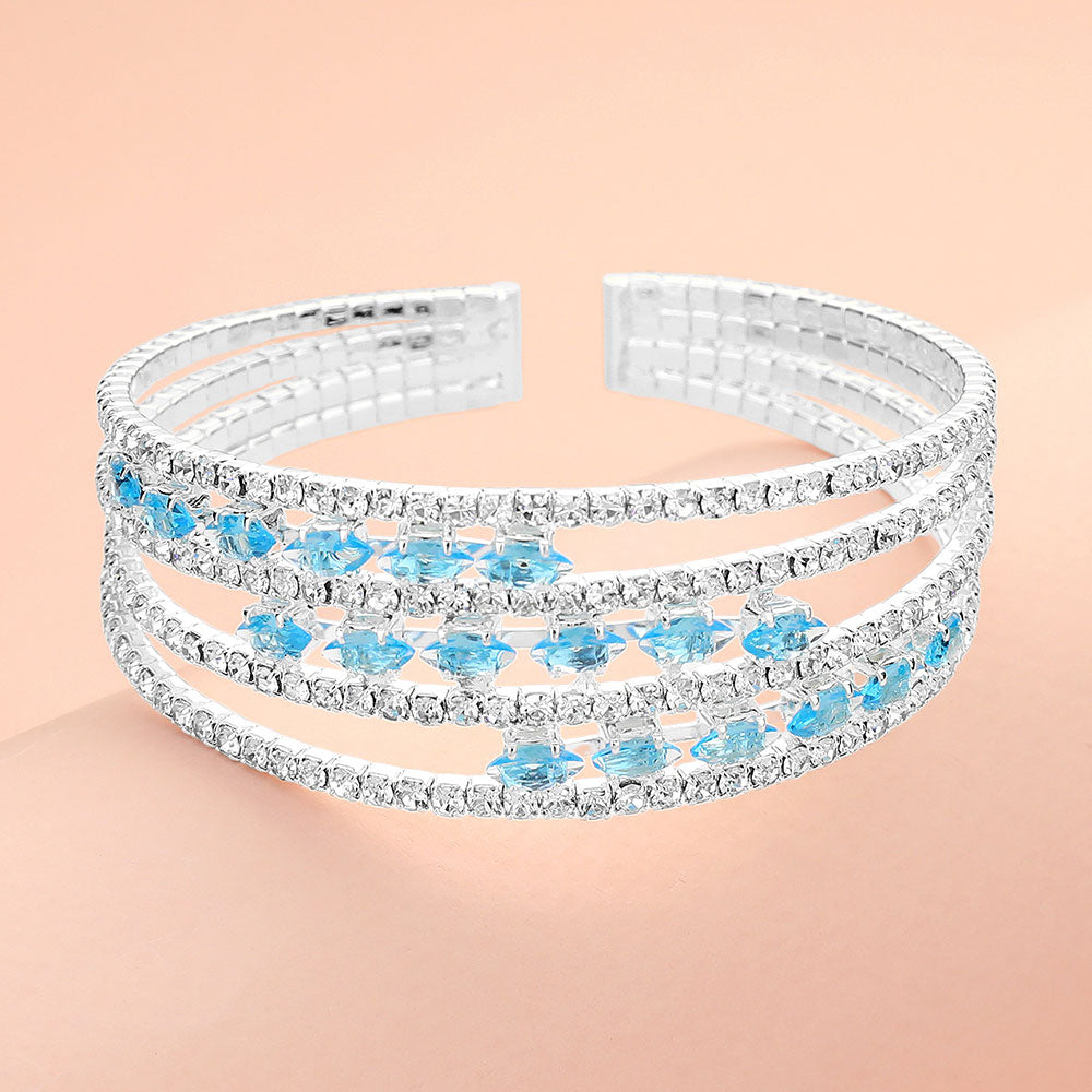 Madeline Love Clear, Silver, Turquoise Marquise CZ Stone Rhinestone Paved Split Evening Bracelet - Bracelets