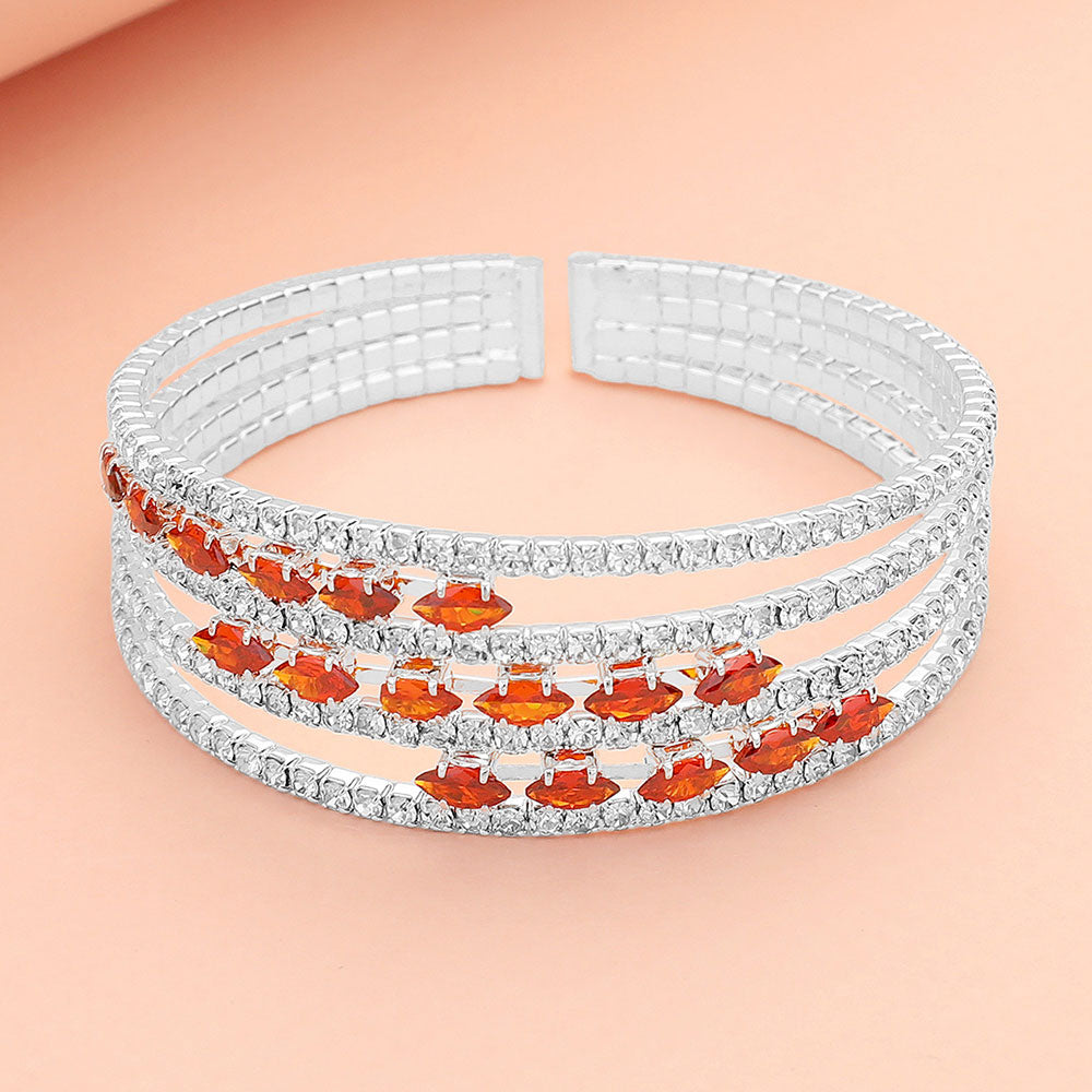 Madeline Love Clear, Siam, Silver Marquise CZ Stone Rhinestone Paved Split Evening Bracelet - Bracelets