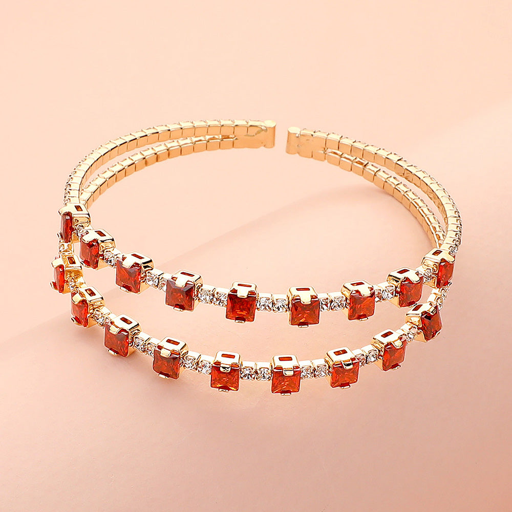 Madeline Love Gold, Siam Square CZ Stone Cluster Accented Split Adjustable Evening Bracelet - Bracelets