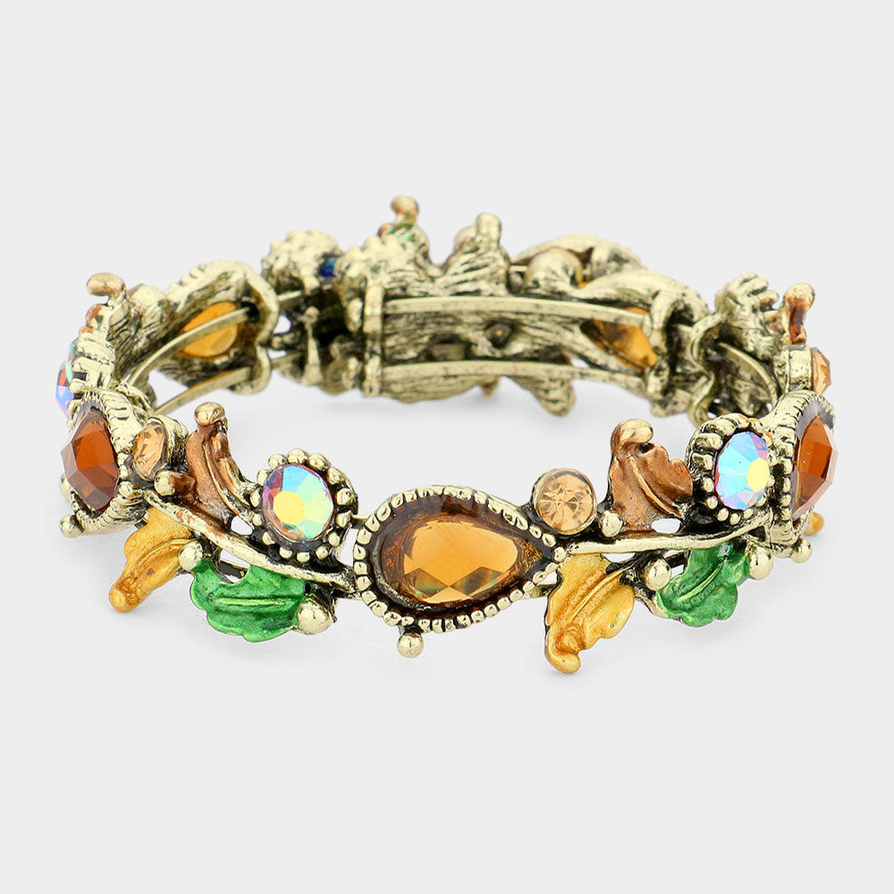Madeline Love Antique Gold, Brown Glass Crystal and Metal Vine Open Adjustable Bracelet - Bracelets
