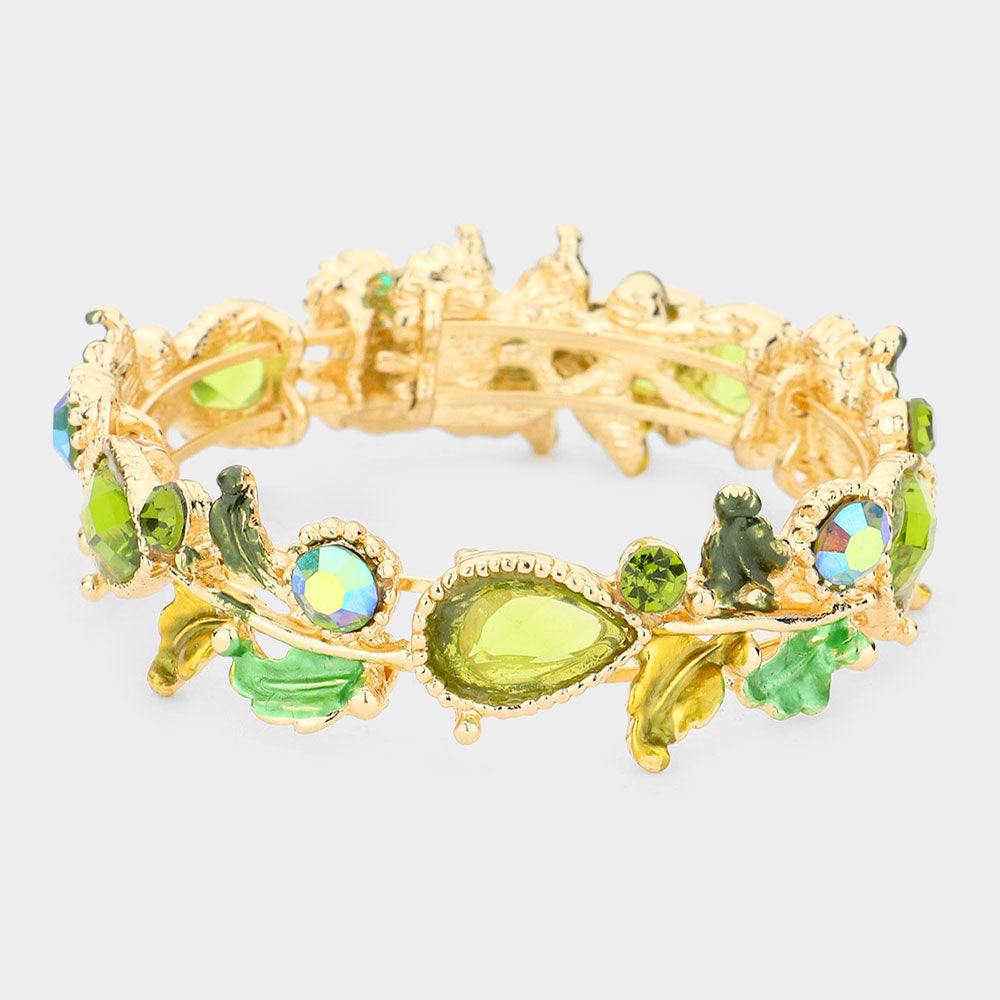 Madeline Love Gold, Green Glass Crystal and Metal Vine Open Adjustable Bracelet - Bracelets