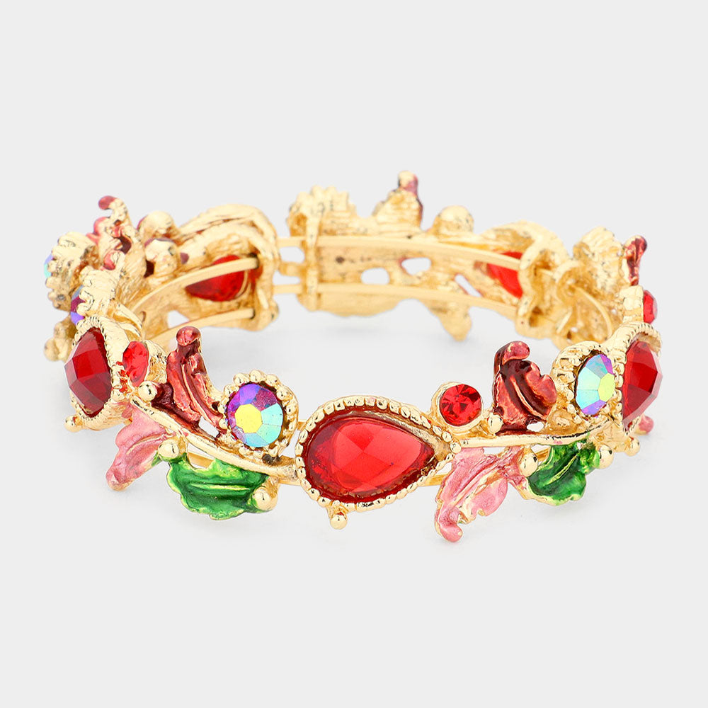 Madeline Love Gold, Red Glass Crystal and Metal Vine Open Adjustable Bracelet - Bracelets