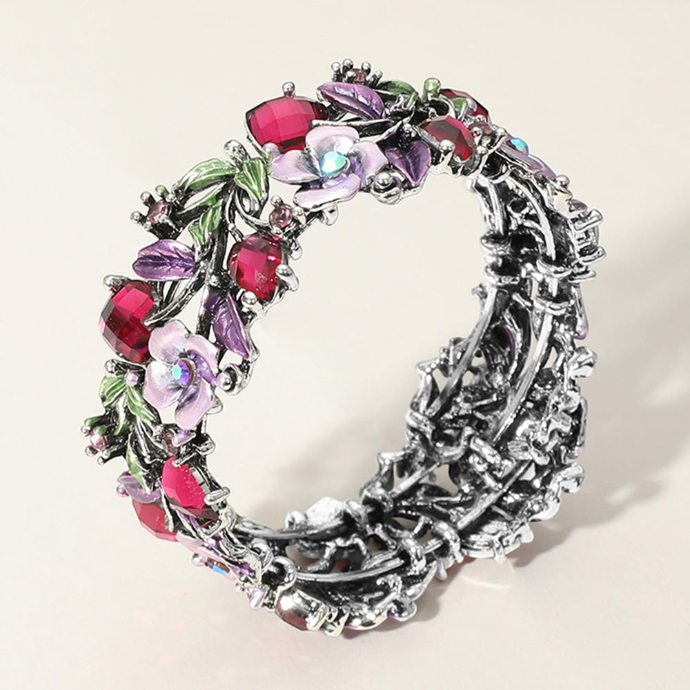 Madeline Love Antique Silver, Purple Glass Crystal Metal Flower Leaf Evening Bracelet - Bracelets