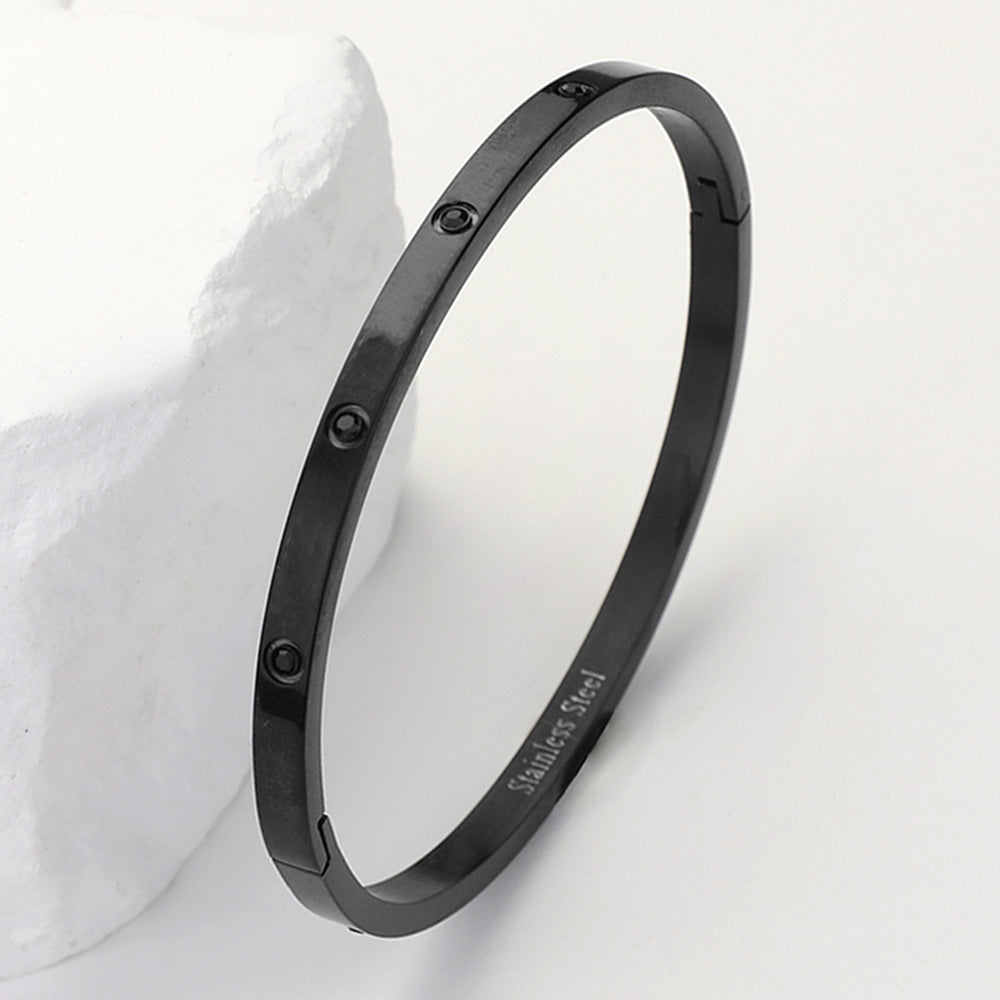 Madeline Love Black Stainless Steel CZ Stone Embellished Bangle Bracelet - Bracelets