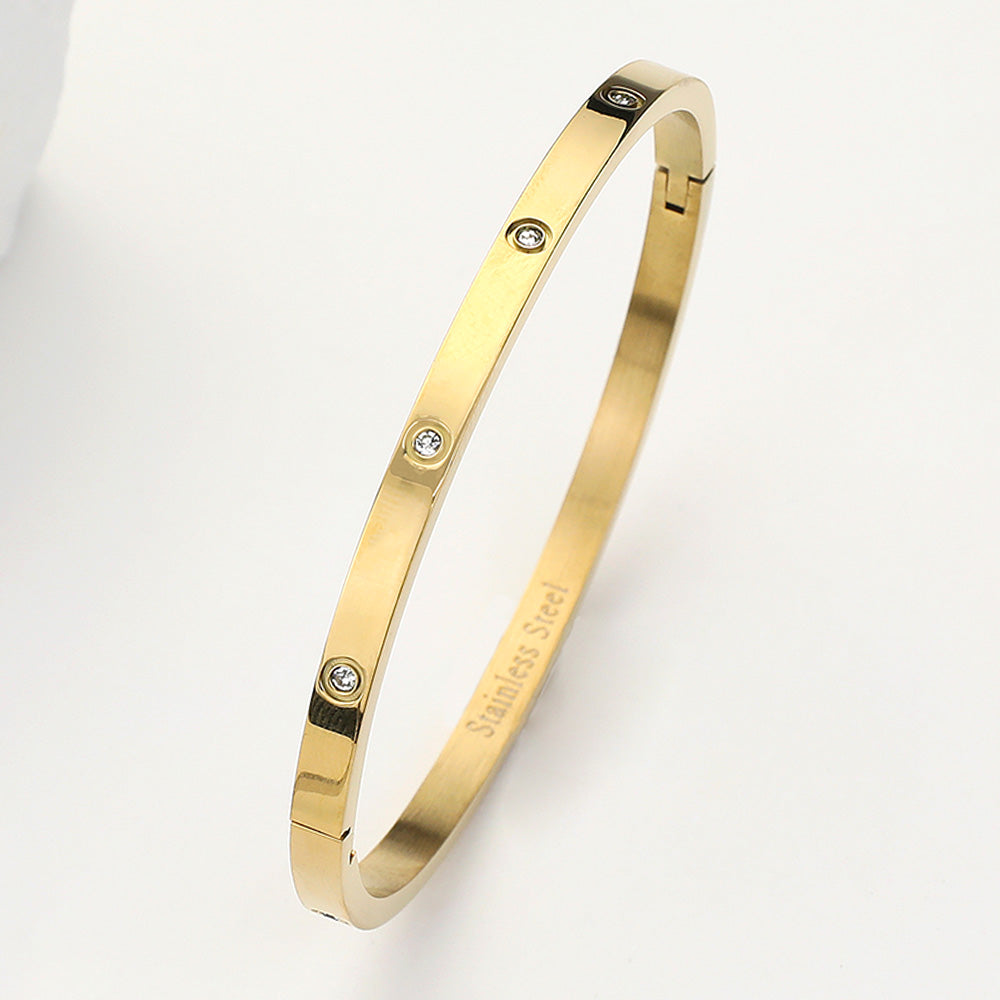 Madeline Love Gold Stainless Steel CZ Stone Embellished Bangle Bracelet - Bracelets