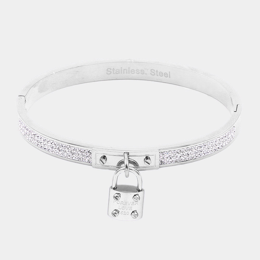 FOREVER LOVE Metal Lock Charm  Stainless Steel Evening Bracelet