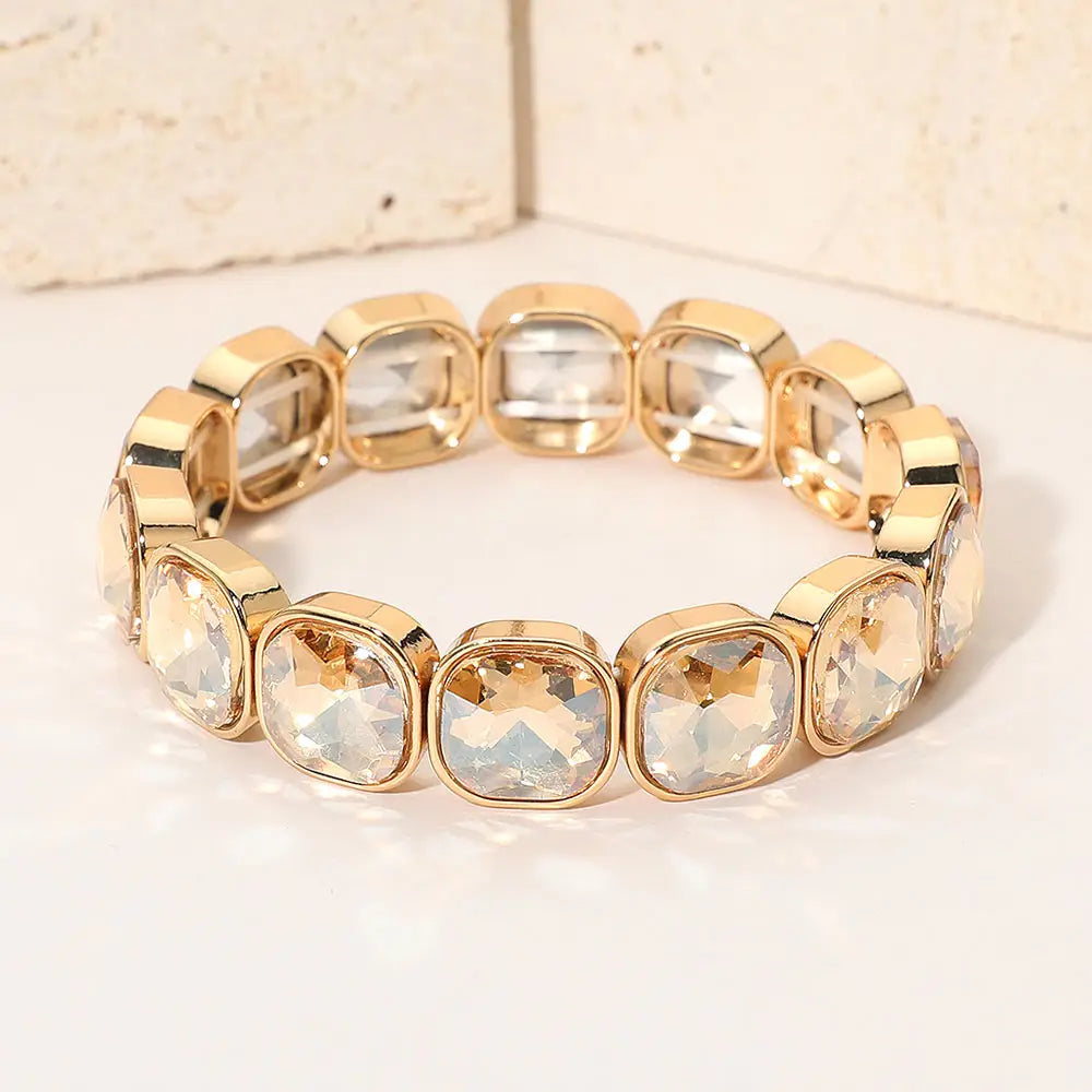 Madeline Love Gold, Lt Col Topaz Square Cut Gem Beaded Stretch Evening Bracelet - Bracelets