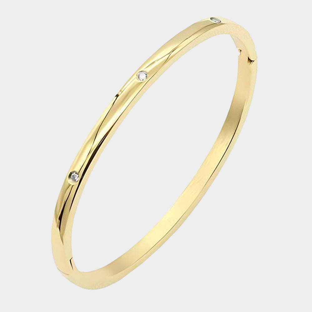 Madeline Love Gold Rhinestone Embellished Stainless Steel Bangle Bracelet - Bracelets