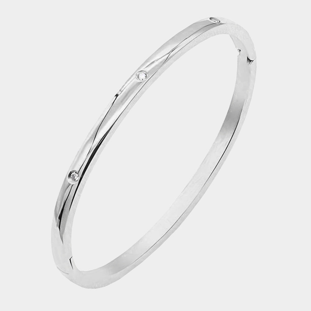 Madeline Love Silver Rhinestone Embellished Stainless Steel Bangle Bracelet - Bracelets