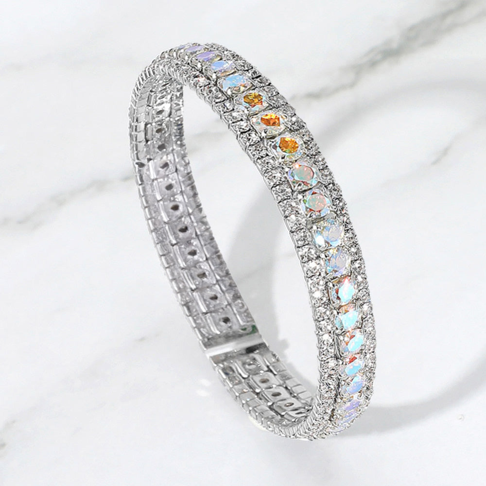 Madeline Love AB, Silver Rhinestone Embellished Adjustable Evening Bracelet - Bracelets
