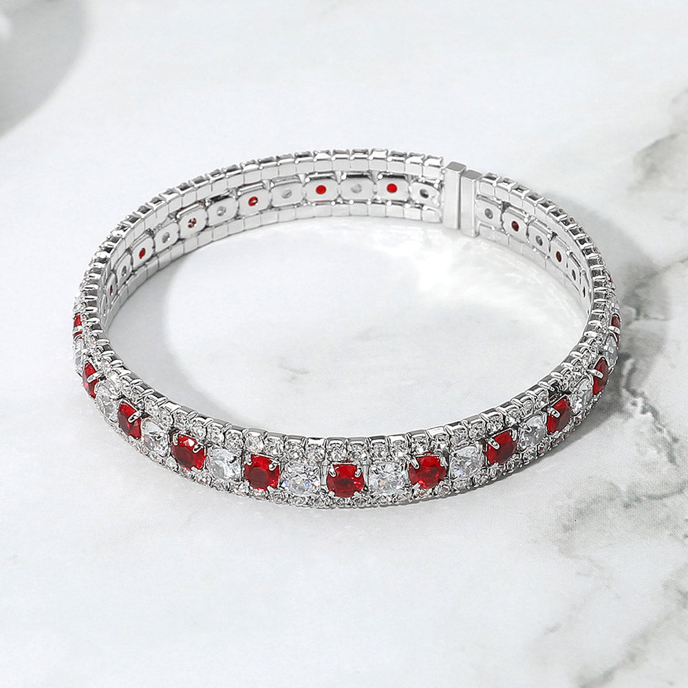 Madeline Love Clear, Red Rhinestone Embellished Adjustable Evening Bracelet - Bracelets