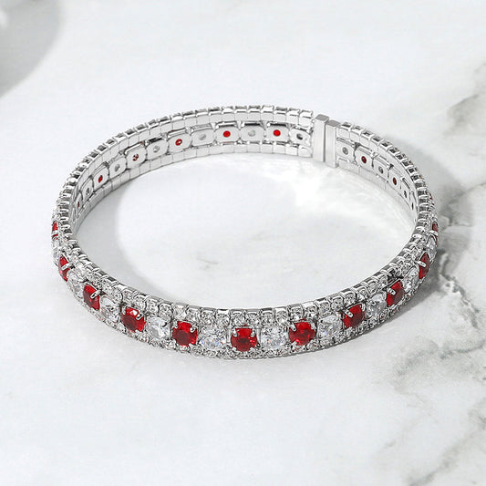 Madeline Love Clear, Red Rhinestone Embellished Adjustable Evening Bracelet - Bracelets