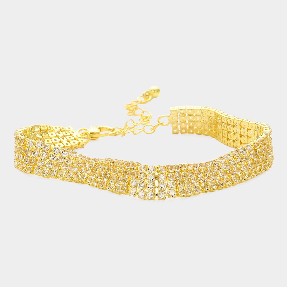 Madeline Love Gold 4 Row CZ Stone Embellished Tennis Evening Bracelet - Bracelets