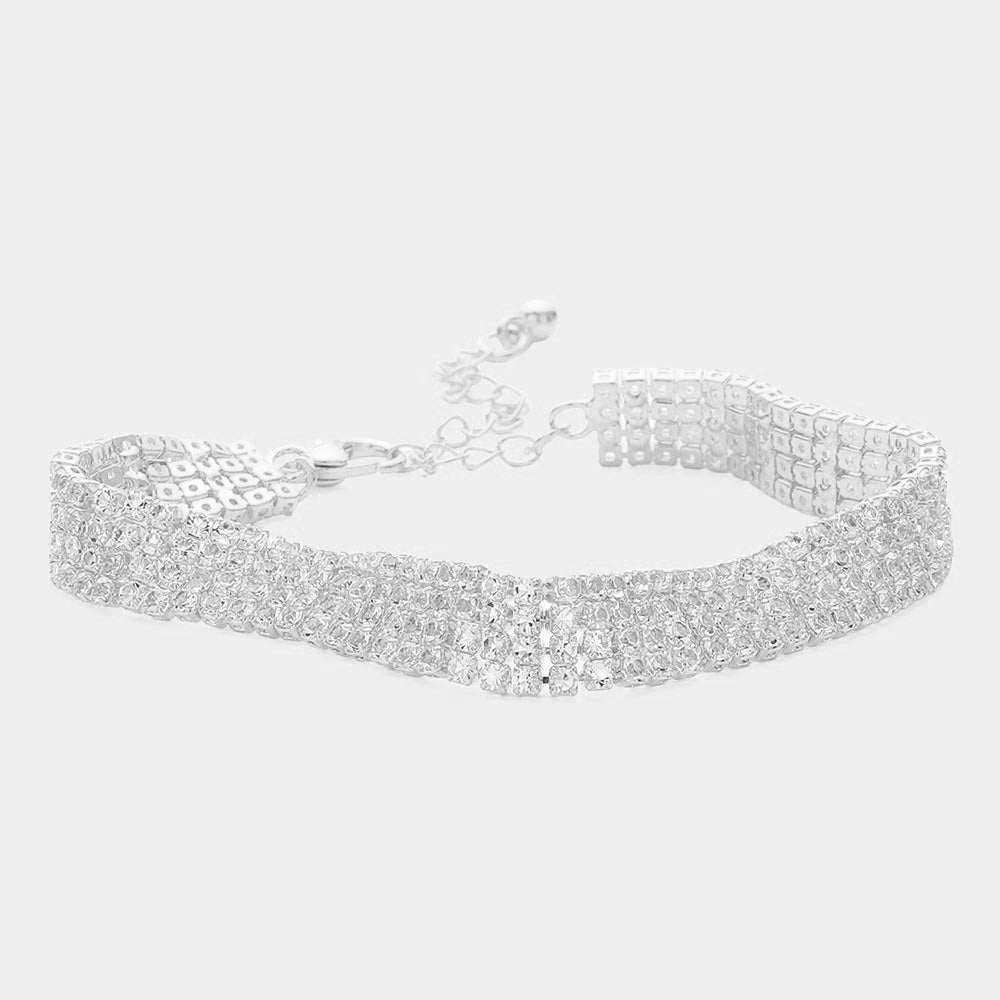 Madeline Love Silver 4 Row CZ Stone Embellished Tennis Evening Bracelet - Bracelets