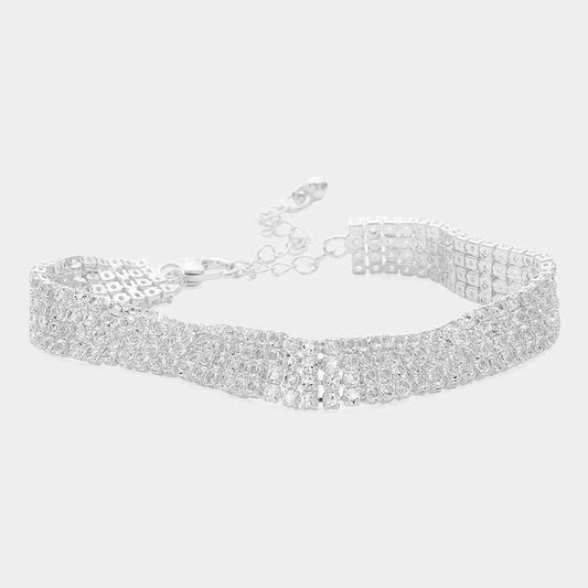 Madeline Love Silver 4 Row CZ Stone Embellished Tennis Evening Bracelet - Bracelets