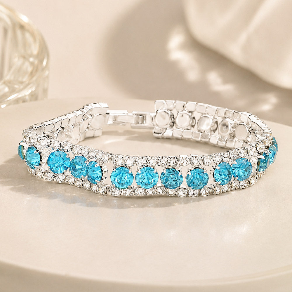 Madeline Love Aqua Round Crystal Rhinestone Evening Bracelet