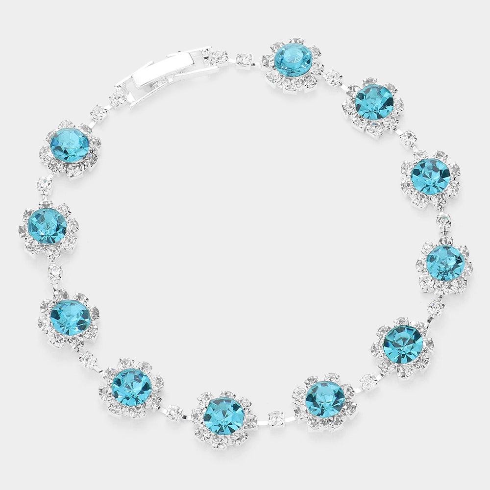 Madeline Love Aqua Round Crystal Rhinestone Rosette Evening Bracelet