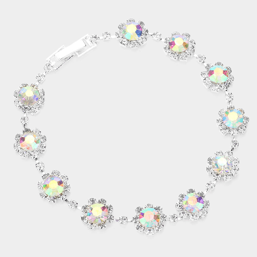 Madeline Love AB, Silver Round Crystal Rhinestone Rosette Evening Bracelet