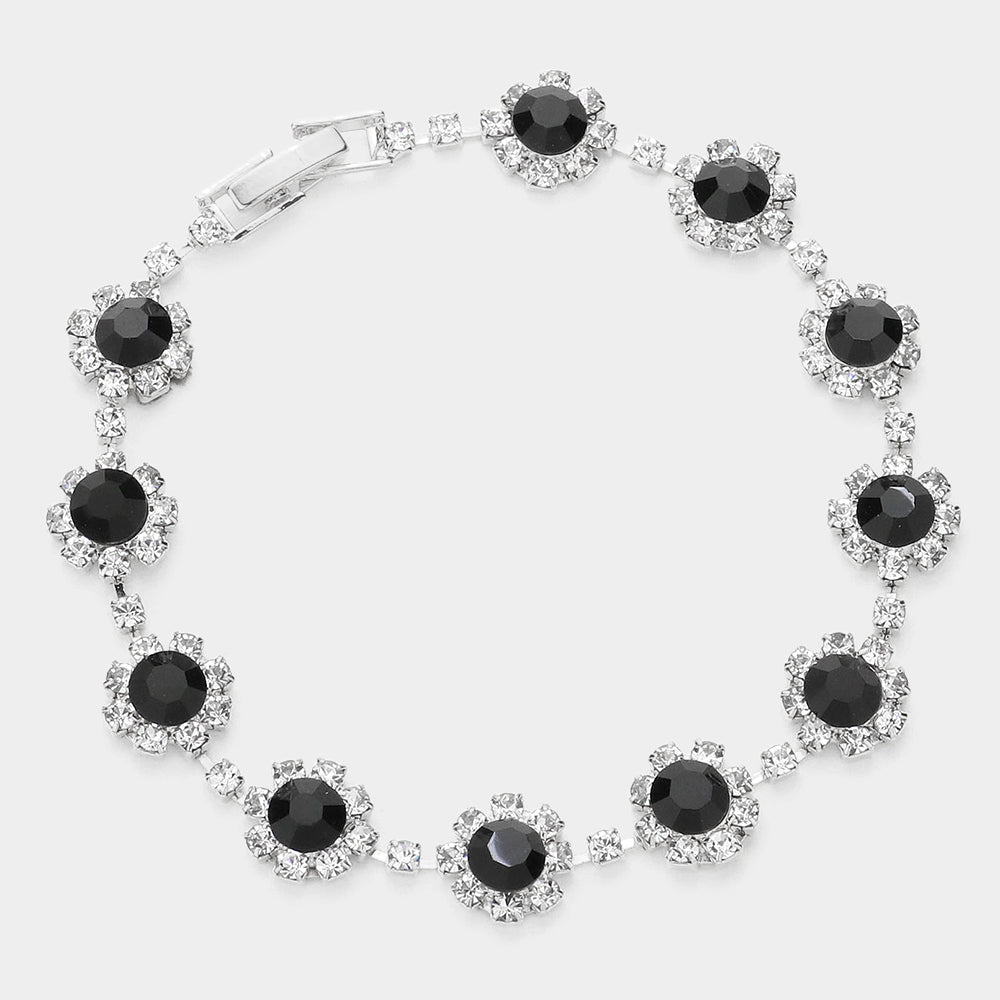 Madeline Love Black Round Crystal Rhinestone Rosette Evening Bracelet
