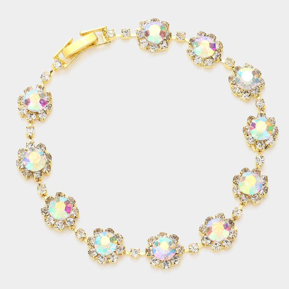 Madeline Love AB, Gold Round Crystal Rhinestone Rosette Evening Bracelet