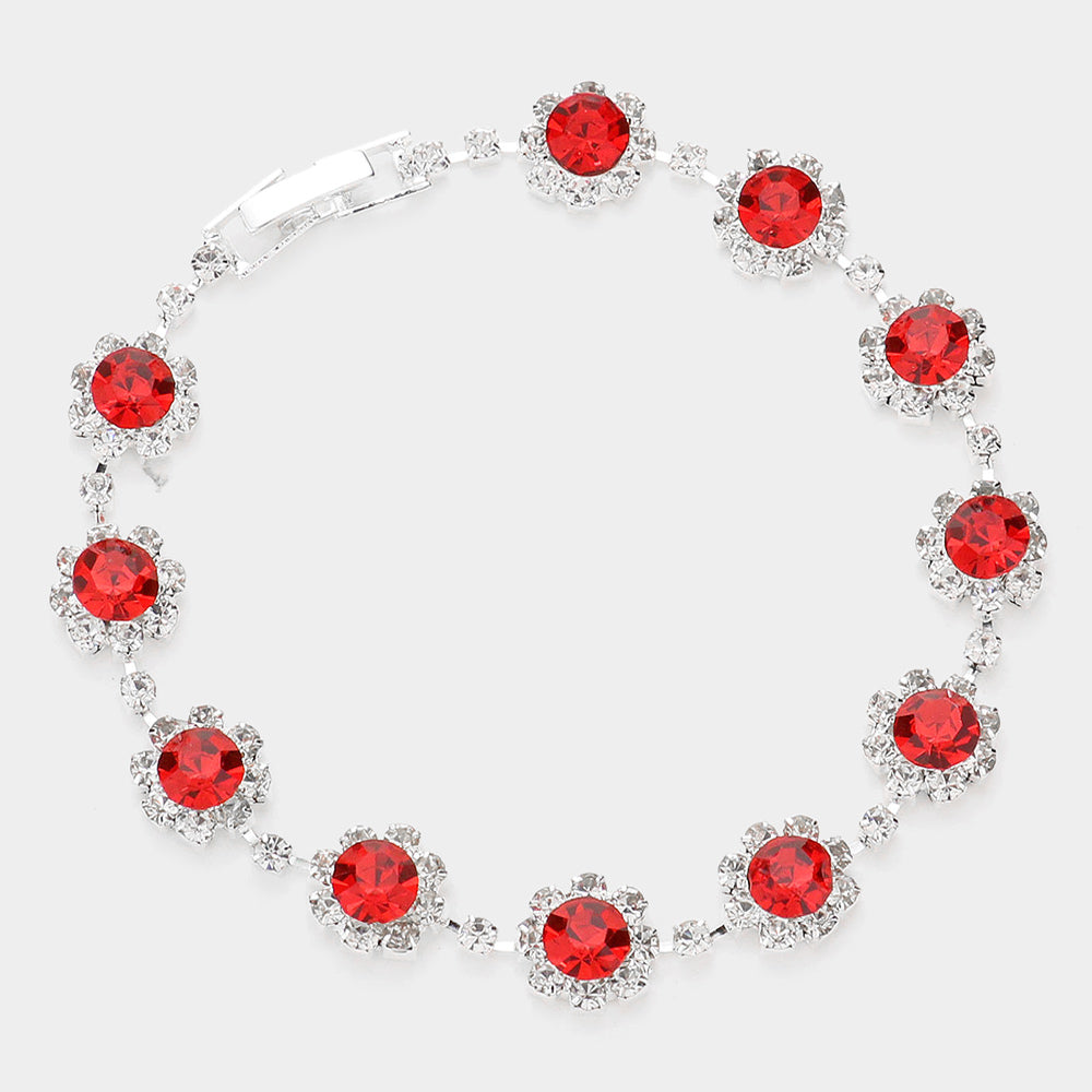 Madeline Love Red Round Crystal Rhinestone Rosette Evening Bracelet