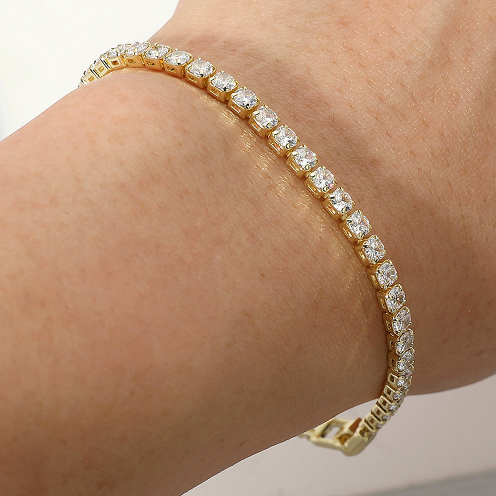 Madeline Love Clear, Gold Round CZ Stone Tennis Chain Evening Bracelet