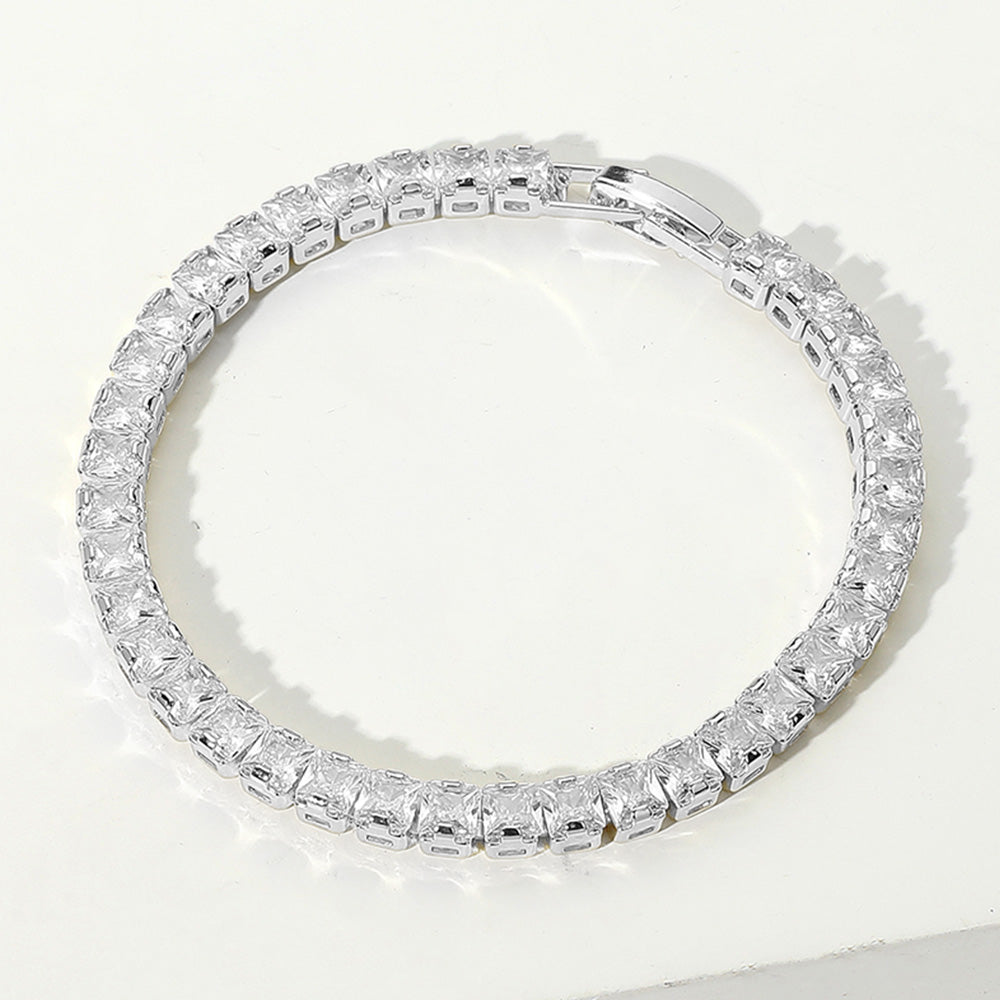 Madeline Love Clear, Silver Square CZ Stone Tennis Chain Evening Bracelet - Bracelets