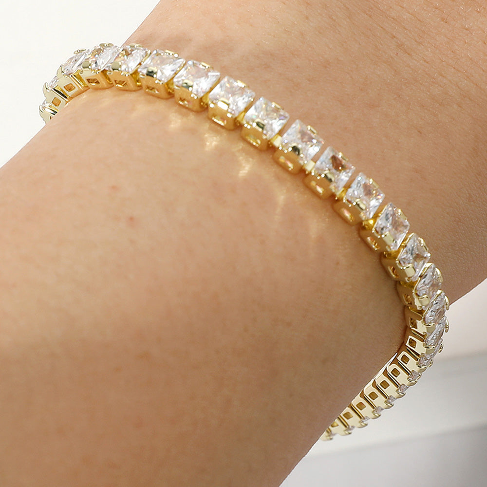 Madeline Love Clear, Gold Round CZ Stone Tennis Chain Evening Bracelet