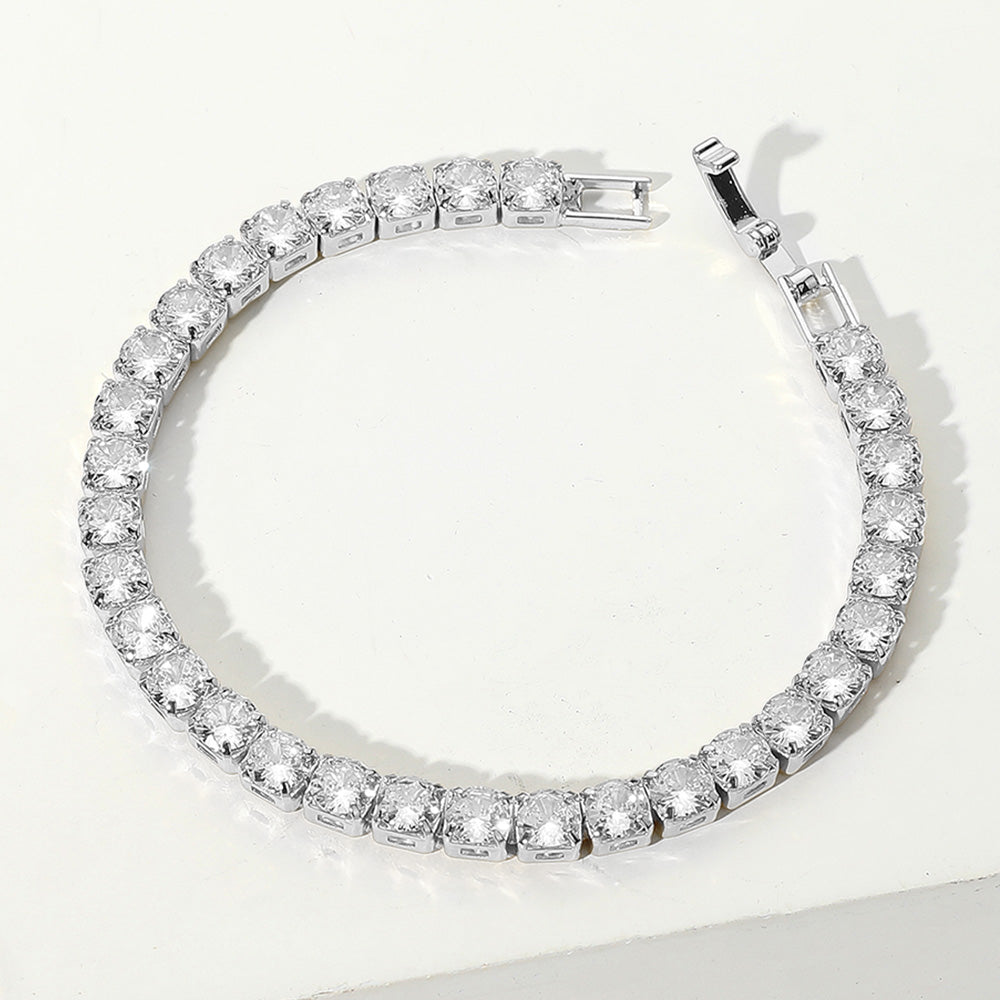 Madeline Love Clear, Silver Round CZ Stone Tennis Chain Evening Bracelet