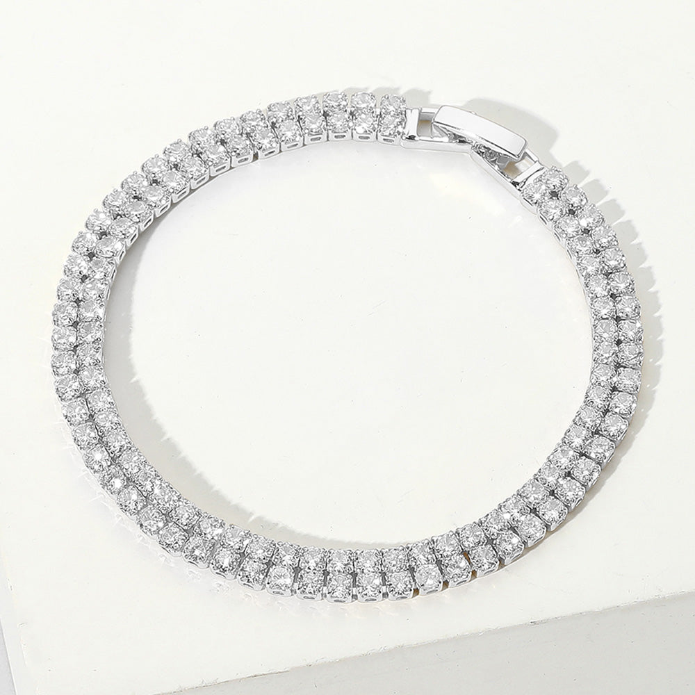 Madeline Love Clear, Silver 2 Row CZ Stone Tennis Chain Evening Bracelet