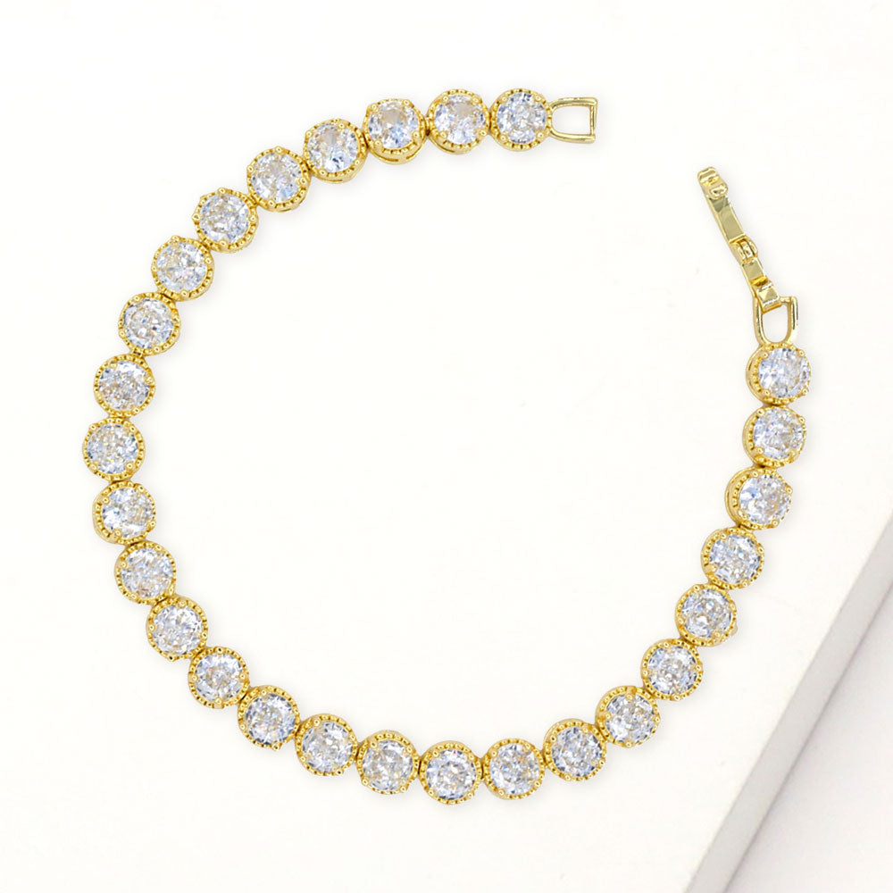 Madeline Love Clear, Gold Round Cut CZ Stone Tennis Bracelet