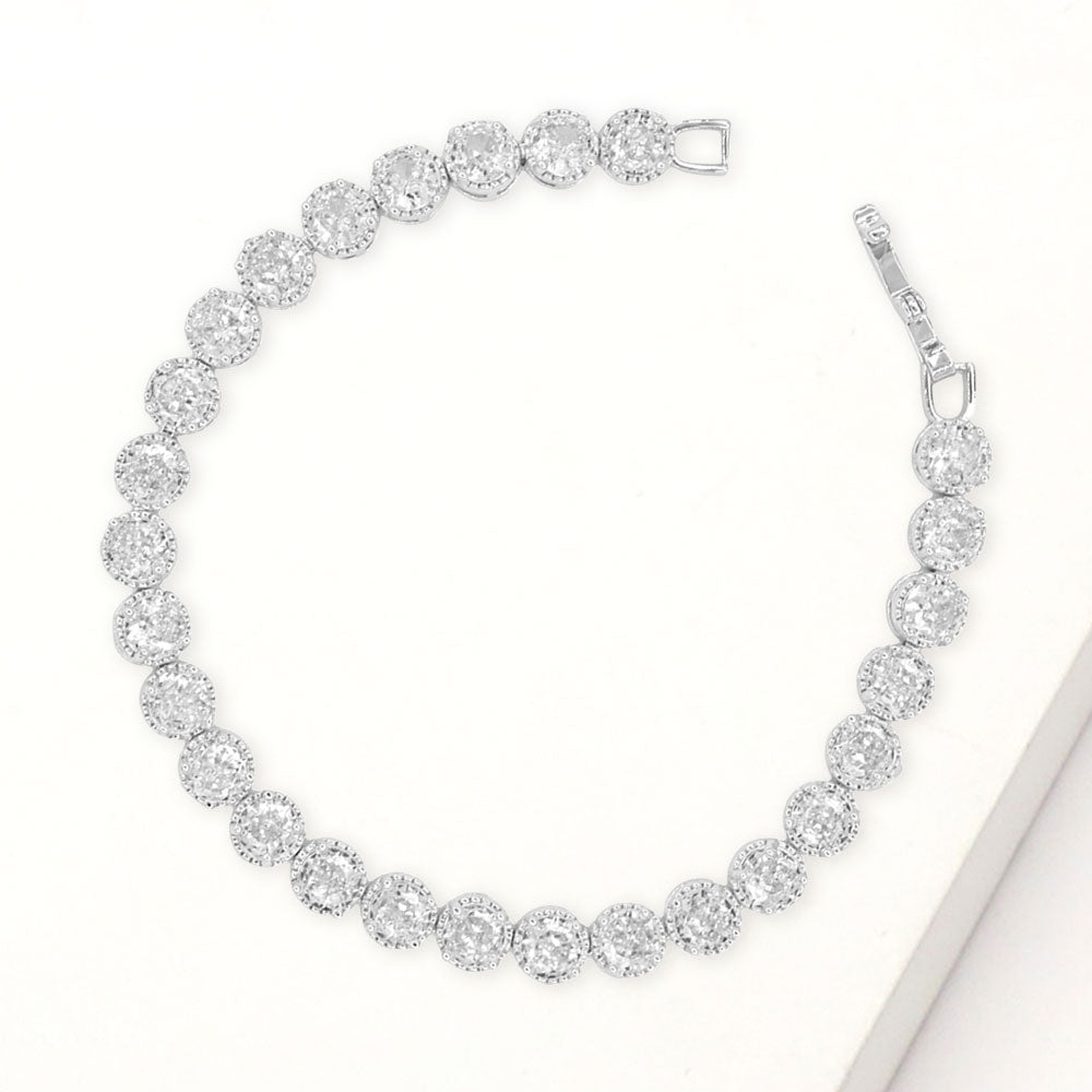 Madeline Love Clear, Silver Round Cut CZ Stone Tennis Bracelet