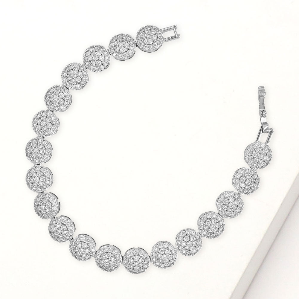 Madeline Love Clear, Silver CZ Stone Paved Round Disc Link Bracelet