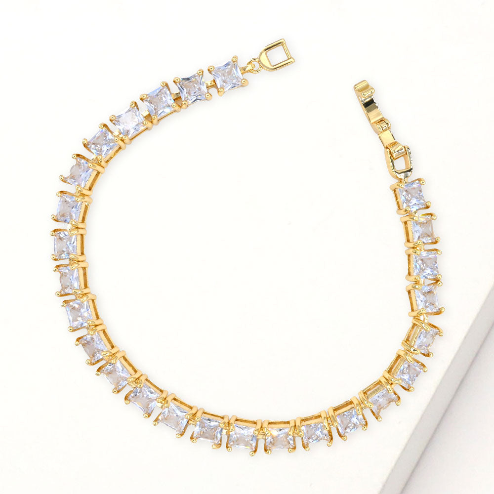 Madeline Love Clear, Gold Square Cut CZ Stone Tennis Bracelet